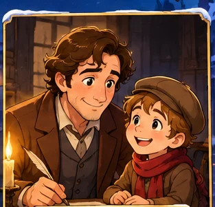 Bob Cratchit 與 Tiny Tim 動畫風角色插畫